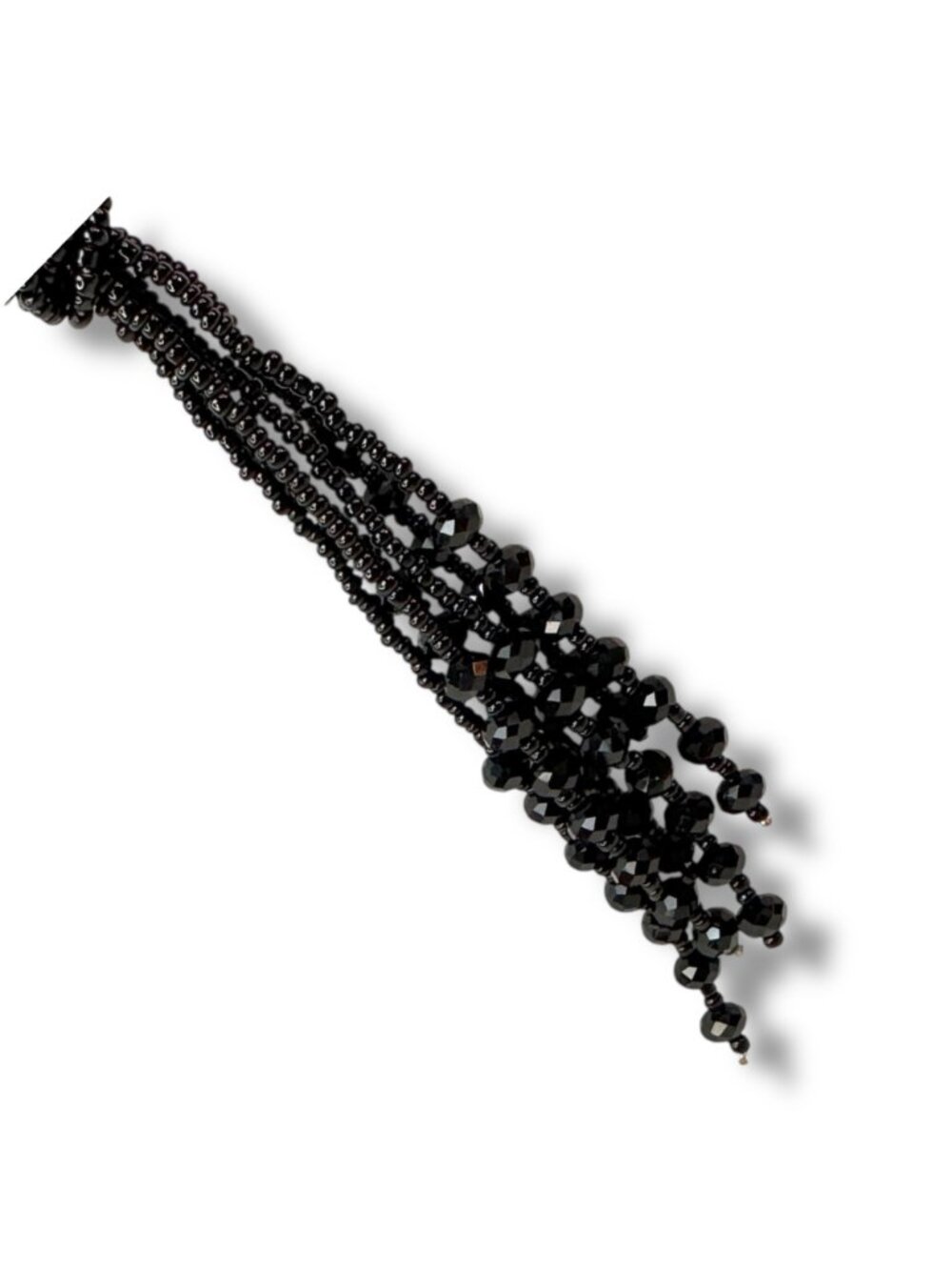 Vintage Handcrafted Jet Black Glass Bead Statement Necklace, Faceted Beads. Seed - Picture 6 of 9